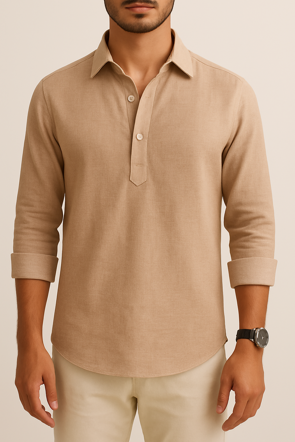 EVAN | Cotton Linen Shirt | Taupe  C2A1