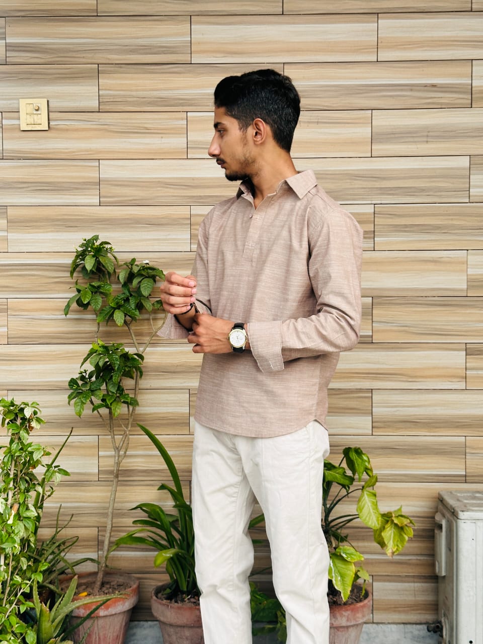 EVAN | Cotton Linen Shirt | Taupe  C2A1