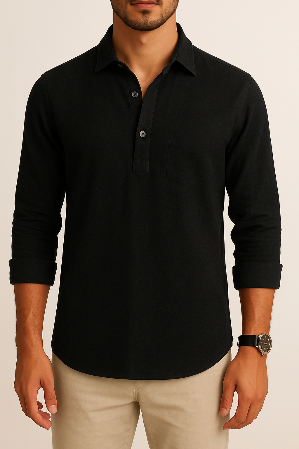 EVAN | Cotton Linen Shirt | Black | C2A1