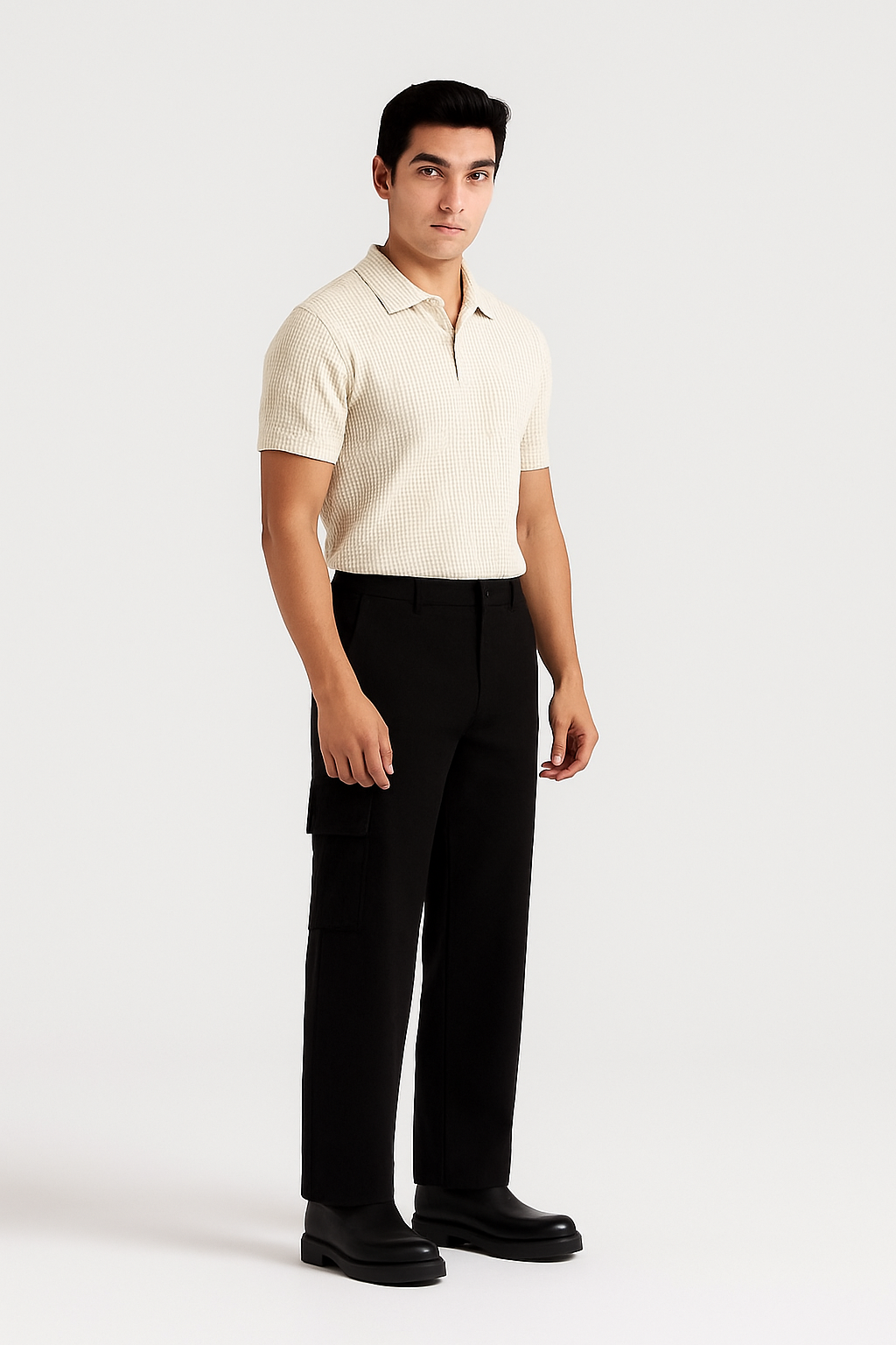 Off White/Beige Knitted Polo | Luxe De Elegance