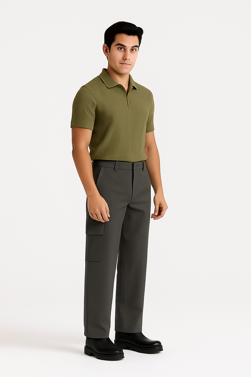 Olive Green Knitted Polo | Luxe De Elegance