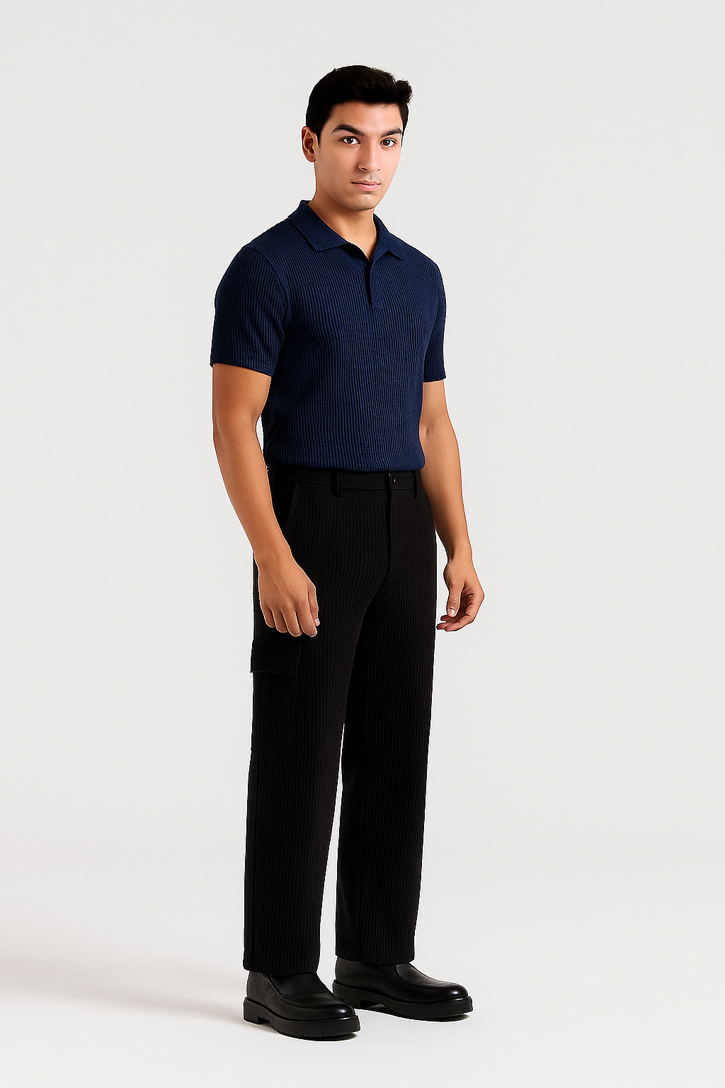 Exyl Blue Knitted Polo   | Luxe De Elegance