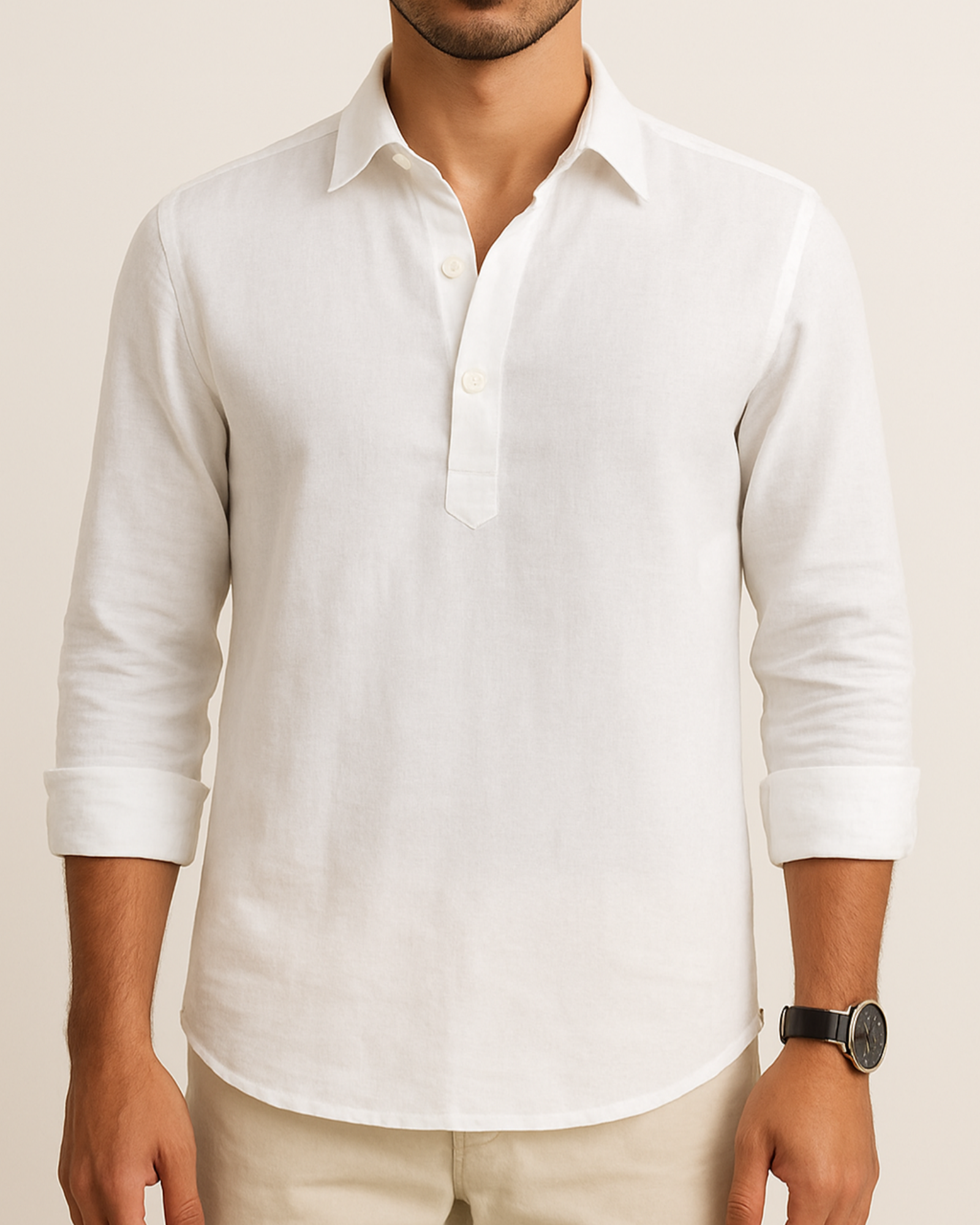 EVAN | Cotton Linen Shirt | White | C2A1